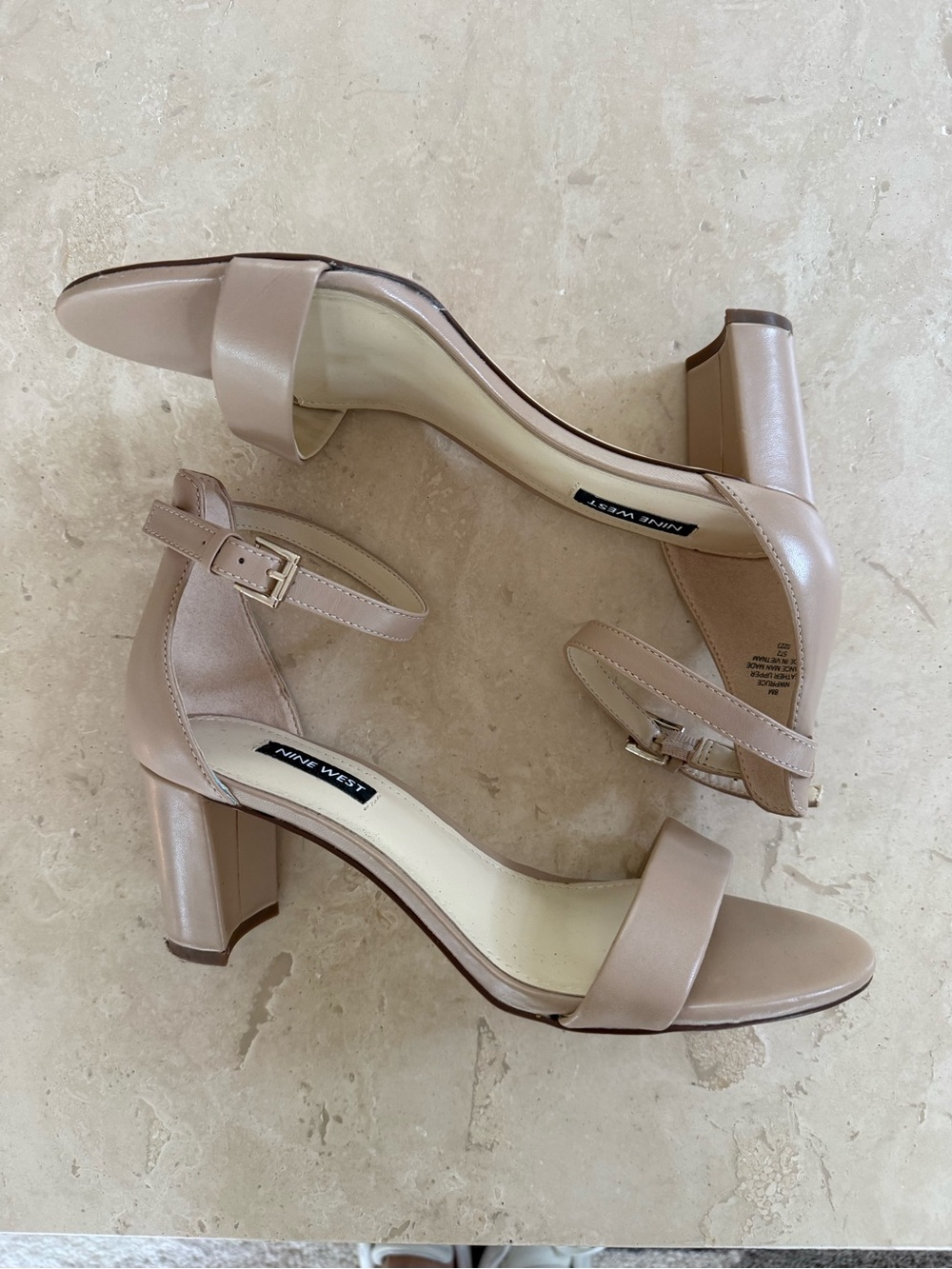 Nine West Taupe Block Heel Sandals with Ankle Strap
